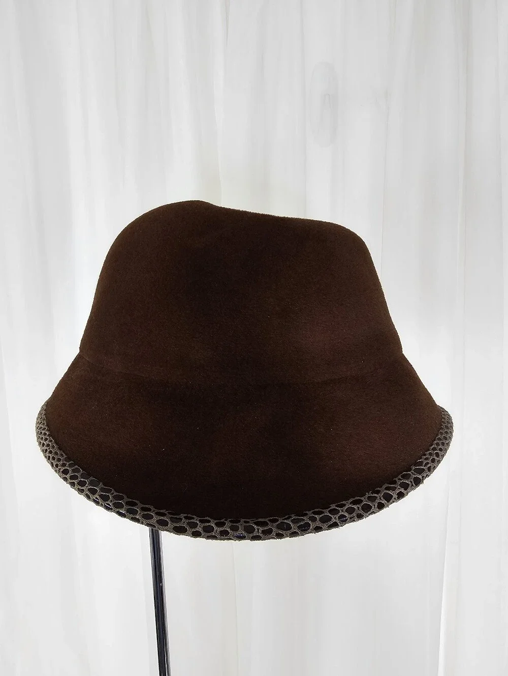 Vintage Ophelie Hats Brown Fur Felt Asymmetrical Cloche Mushroom Hat